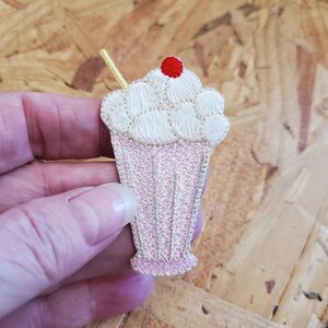 Ice Cream Soda - Milk Shake - 50's Diner - Embroidered Iron On Applique Patch - Summer Crafts