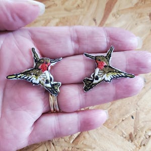 Hummingbird - Bird - Garden - Spring - Bird Watching - Embroidered Iron On Applique Patch - MINI SMALL SET of 2