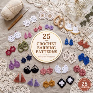 Lot de 25 modèles de boucles d'oreilles au crochet, guide DIY de bijoux bohèmes (PDF numérique)