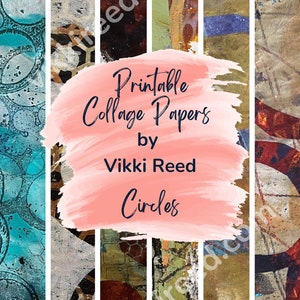 6 papeles imprimibles de técnica mixta, fondos de collage temáticos de círculos abstractos