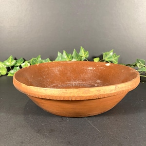 Antique Redware Pottery Pie Dish, 19th Century Pennsylvania, Coggled Pie Crust Rim