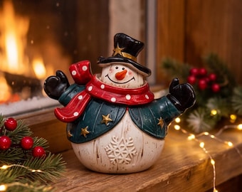 Decorazione natalizia a forma di pupazzo di neve, statuetta festiva di pupazzo di neve, graziosa decorazione invernale per la casa, regalo di Natale, decorazione stagionale rustica