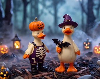 かわいいハロウィンのアヒルの置物、カボチャの魔女のアヒルの飾り、不気味な季節のホームデコレーション、ユニークな秋のコレクターズギフト