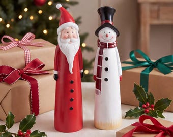 Christmas Santa Snowman Resin Figurine Decor, Cute Holiday Tabletop Decoration, Farmhouse Christmas Home Decor Gift for Family and Friends