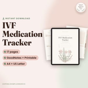 IVF Medication Tracker Printable & GoodNotes, Injection Log with Site Map, Fertility Medication Calendar, A4 US Letter
