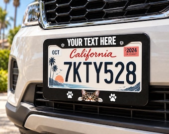 Pet Owners, Personalized License Plate Frame, Paw Print Design Gift