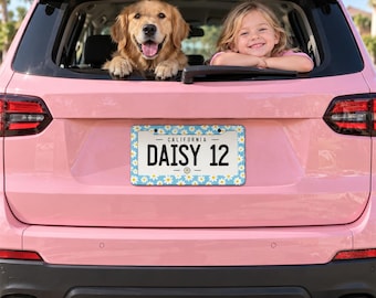 Daisy Lovers Personalized License Plate, Floral Car Tag, Custom Name Aluminum Auto Decor