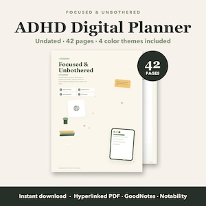 ADHD Digital Planner, Undated, 4 Color Themes, Hyperfocus & Body Doubling Pages, GoodNotes PDF