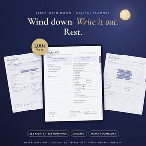 Agenda per il sonno e il rilassamento serale, diario del sonno notturno e mattutino senza date, oltre 1000 pagine, PDF per GoodNotes e iPad