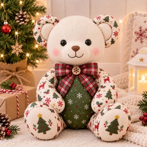 Christmas Teddy Bear Sewing Pattern PDF, Plush Bear Pattern, Stuffed Animal Pattern, Holiday Bear DIY, Christmas Toy Sewing Pattern