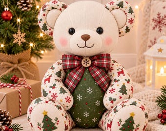 Patrón de costura de oso de peluche navideño en PDF, patrón de oso de peluche, patrón de animal de peluche, oso navideño DIY, patrón de costura de juguete navideño