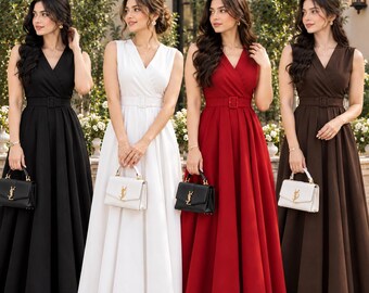 Schnittmuster für ein Wickelkleid (Maxikleid), ärmelloses langes Kleid mit V-Ausschnitt, festliches Abendkleid für Hochzeitsgäste, PDF-Schnittmuster für Anfänger, inklusive Videoanleitung