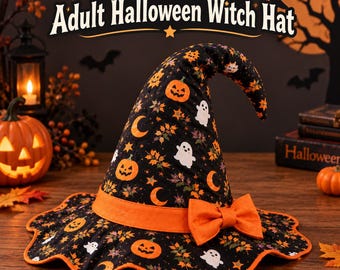 Halloween-Hexenhut mit Schleife, Kürbis-Hexenkostümhut, schwarzer Spitzhut, Halloween-Hut mit breiter Krempe, gruseliges Hexenkostüm-Accessoire