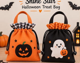 Beginner Halloween Trick or Treat Bag Sewing Pattern, Lined Fabric Basket (Digital Download)