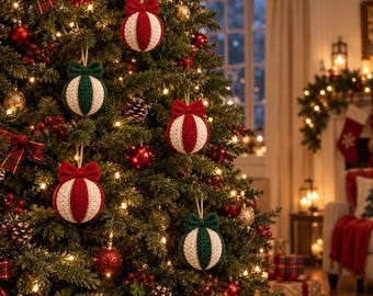 Crochet Christmas Bauble Ornament Pattern PDF, Festive Bow Design (Digital Download)