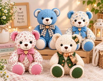 Handmade Plush Teddy Bear Sewing Pattern, Floral Knit Keepsake Bear (Simplicity)