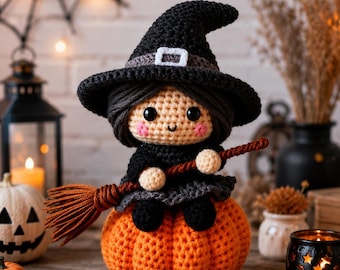 Halloween Witch Knitting Pattern PDF, Handmade Doll Toy, Photo Tutorial, Instant Download