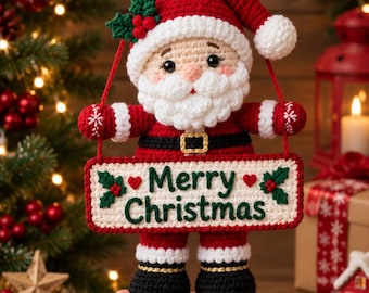 Handmade Crochet Santa Door Hanger: Festive Holiday Wall Decor