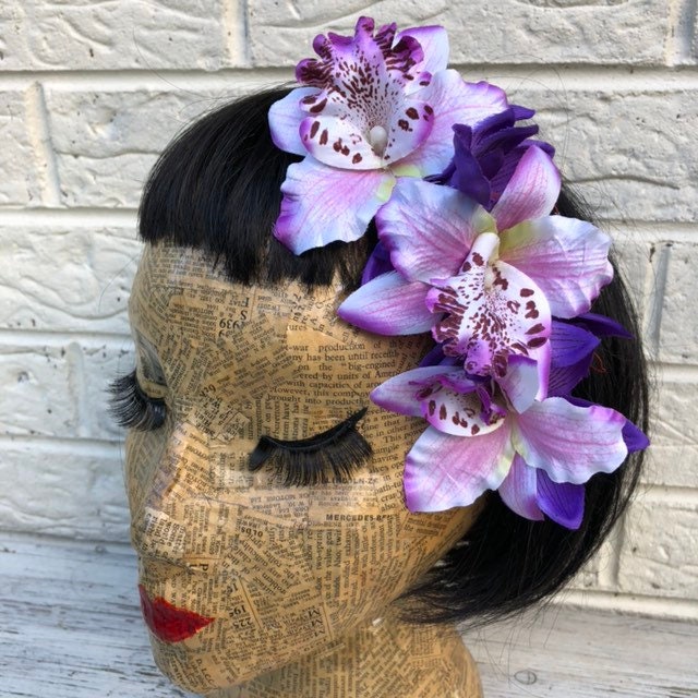 Purple Hair Flower Rockabilly Pinup 1950s Inspired