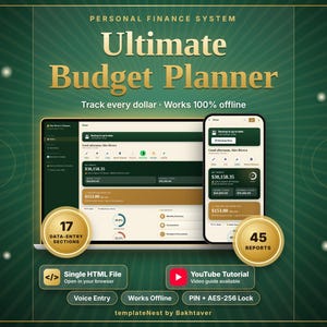Ultimate Offline Budget Planner App, Expense Tracker, Debt Payoff, Tax Organizer (HTML File)