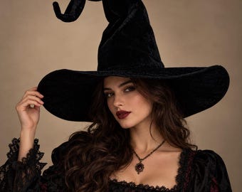 Sombrero de bruja extragrande hecho a mano, con ala reforzada, accesorio gótico de fantasía para cosplay.