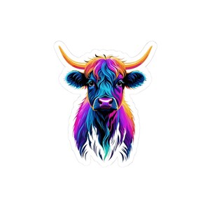 Colorful Neon Highland Cow Kiss-Cut Stickers, Cute Farm Animal Stickers, Laptop, Water Bottle, Journals Decor, Gift for Animal Lovers
