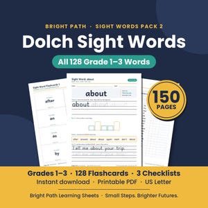 Dolch Sight Words Worksheets Grades 1-3, 128 High Frequency Words (PDF with Flashcards)