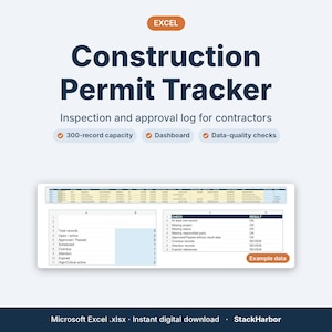 Construction Permit Tracker Excel Template, Contractor Inspection & Approval Log