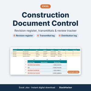 Construction Document Control Excel Template | Drawing Revision Register, Transmittal Log & Distribution Tracker