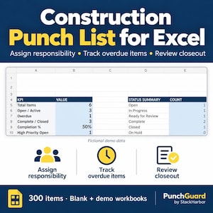 Excel-Vorlage für die Mängelliste im Bauwesen, Fehlerliste und Bauabschluss-Tracker
