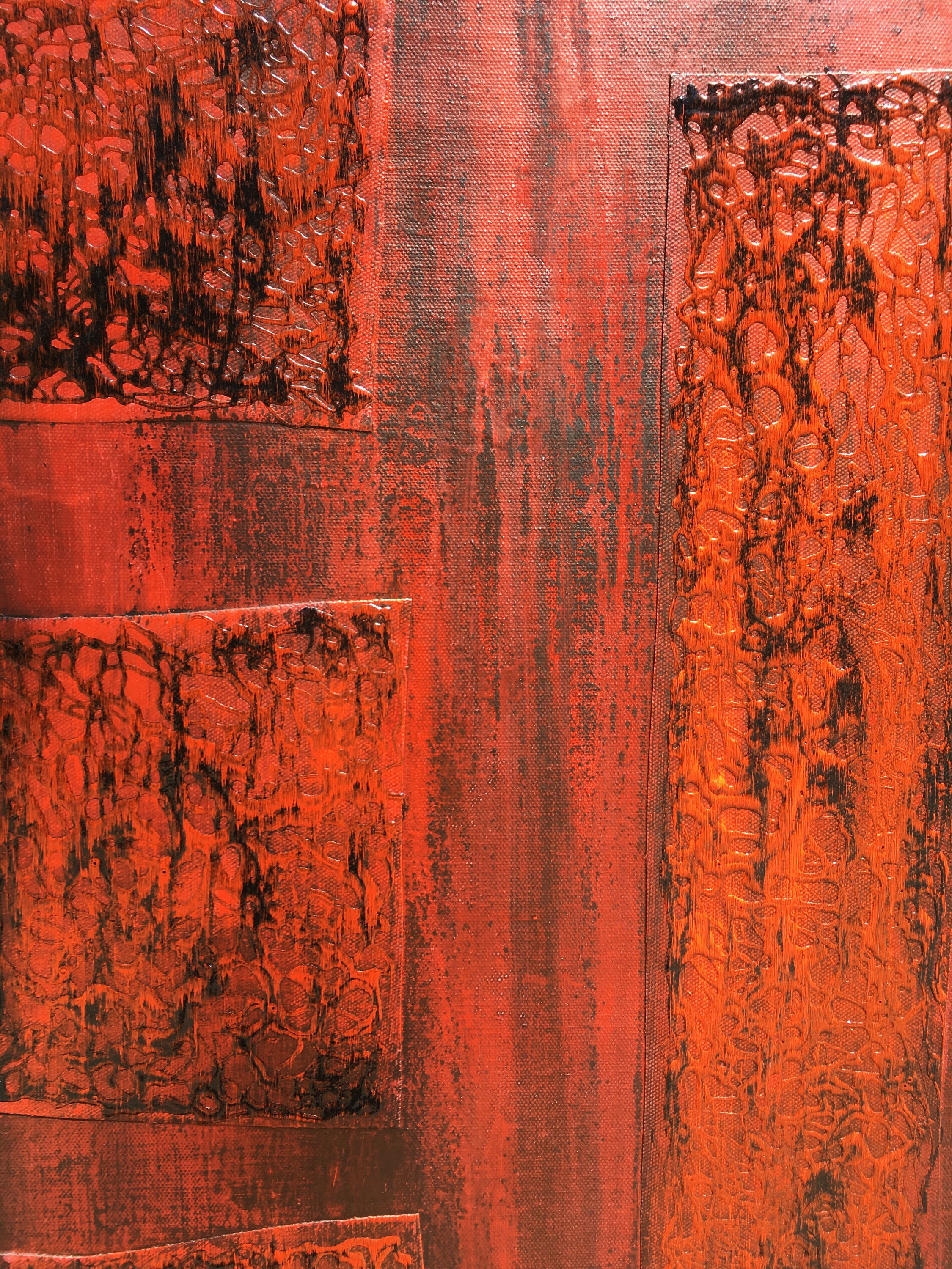 Abstract Art Red Patchwork original painting by artist Rafi Perez Mixed