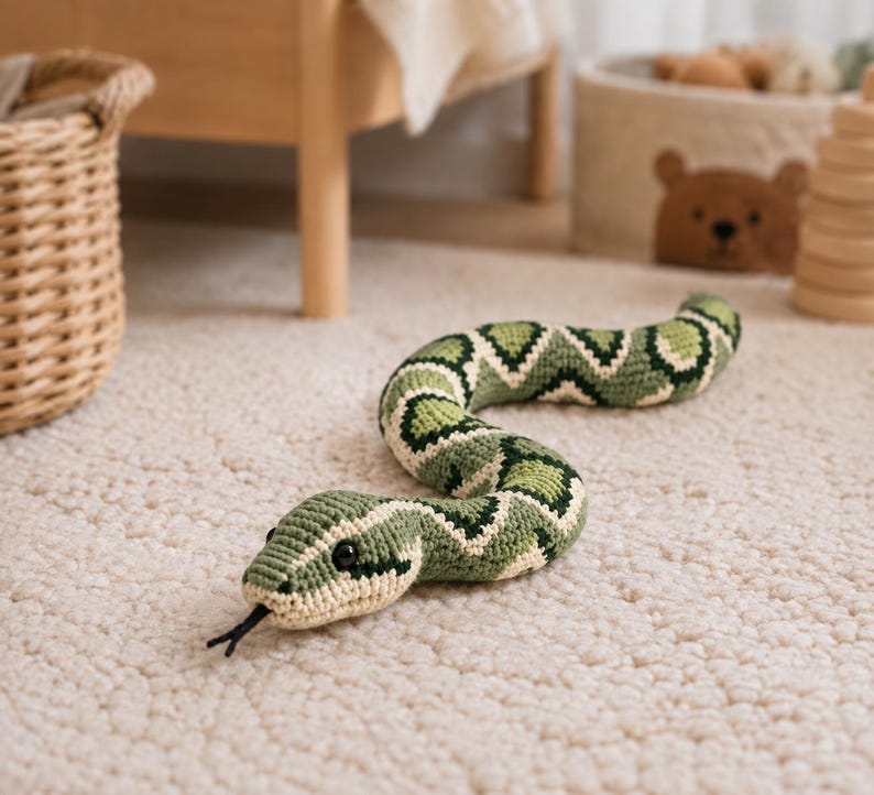 Python Snake Crochet Pattern PDF, Realistic Forest Green Camouflage Amigurumi, 88-92 cm afbeelding 14