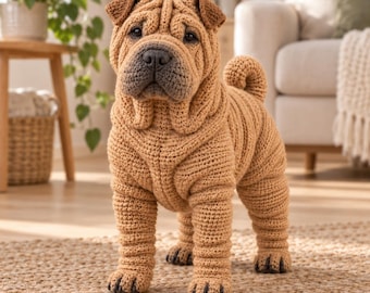 Shar Pei Crochet Pattern, Wrinkled Standing Dog Amigurumi, Realistic Canine Plush Tutorial, PDF Download