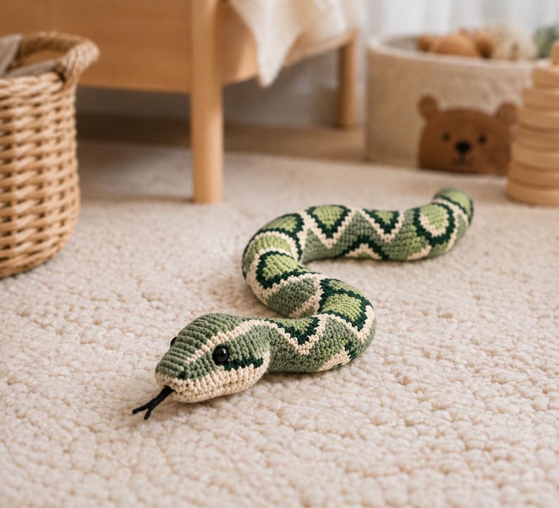 Python Snake Crochet Pattern PDF, Realistic Forest Green Camouflage Amigurumi, 88-92 cm afbeelding 2