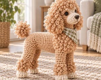 Apricot Curly Poodle Crochet Pattern, Standing Amigurumi Dog PDF, Realistic 35 cm Puppy