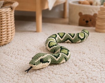 Python Snake Crochet Pattern PDF, Realistic Forest Green Camouflage Amigurumi, 88-92 cm
