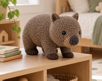 Wombat Crochet Pattern PDF, Standing Australian Animal Amigurumi with Rounded Body and Dark Paws