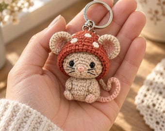 Mushroom Mouse Keychain Crochet Pattern, Woodland Amigurumi PDF, Toadstool Bag Charm Tutorial, Cute Tiny Gift