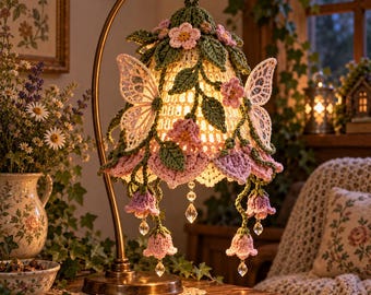 Bellflower Fairy Lamp Crochet Pattern PDF | Butterfly Lace Shade, Cottagecore LED Decor