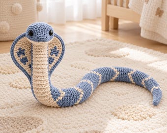 Blue Cobra Crochet Pattern, Snake Amigurumi PDF, Reptile Shelf Decor
