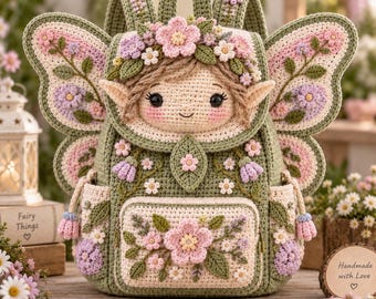 Flower Fairy Backpack Crochet Pattern PDF, Butterfly Wing Floral Rucksack, Cottagecore Bag Tutorial