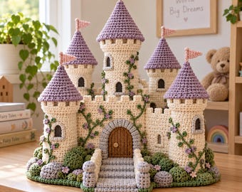 Fairytale Castle Crochet Pattern PDF, Lavender Towers with Floral Ivy, Fantasy Nursery Decor