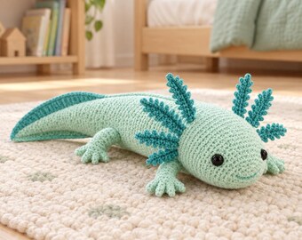 Axolotl Crochet Pattern PDF, Mint Green Amigurumi with Turquoise Gills