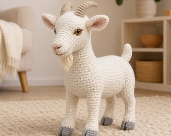 Standing Alpine Goat Crochet Pattern: Realistic Farm Animal Amigurumi PDF Tutorial