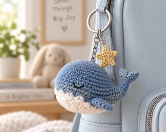 Patrón de ganchillo para llavero de ballena dormilona con estrella: PDF para llavero de amigurumi
