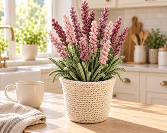 Pink Potted Lavender Crochet Pattern PDF, Amigurumi Flower Bouquet, Cottagecore Home Decor