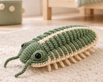 Armored Isopod Crochet Pattern PDF, Sage Green Pill Bug Amigurumi