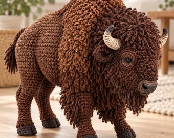 Bison Crochet Pattern, Shaggy Buffalo Amigurumi PDF, Standing Wildlife Soft Sculpture Tutorial