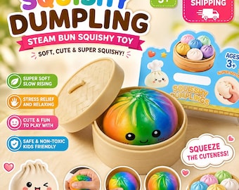 Rainbow Dumpling Squishy Toy, Cute Steam Bun Slow Rising Stress Relief Fidget, Kawaii Gift for Kids, Sensory Toy