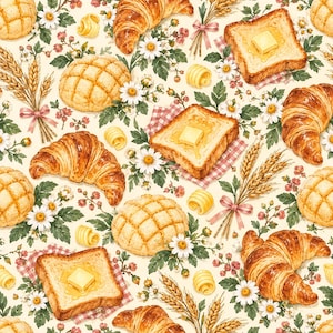 Breakfast Bread Cotton Fabric – Cottagecore Baking Sewing Fabric, 60 Inch Wide
